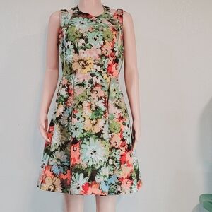 Neiman Marcus Fit And Flare Sleeveless Cutout Floral Dress Sz 8